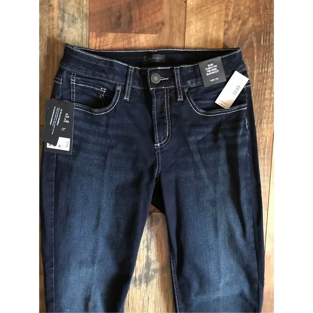 Silver jeans suki Size 28/33 slim boot mid rise denim dark wash New w/tags